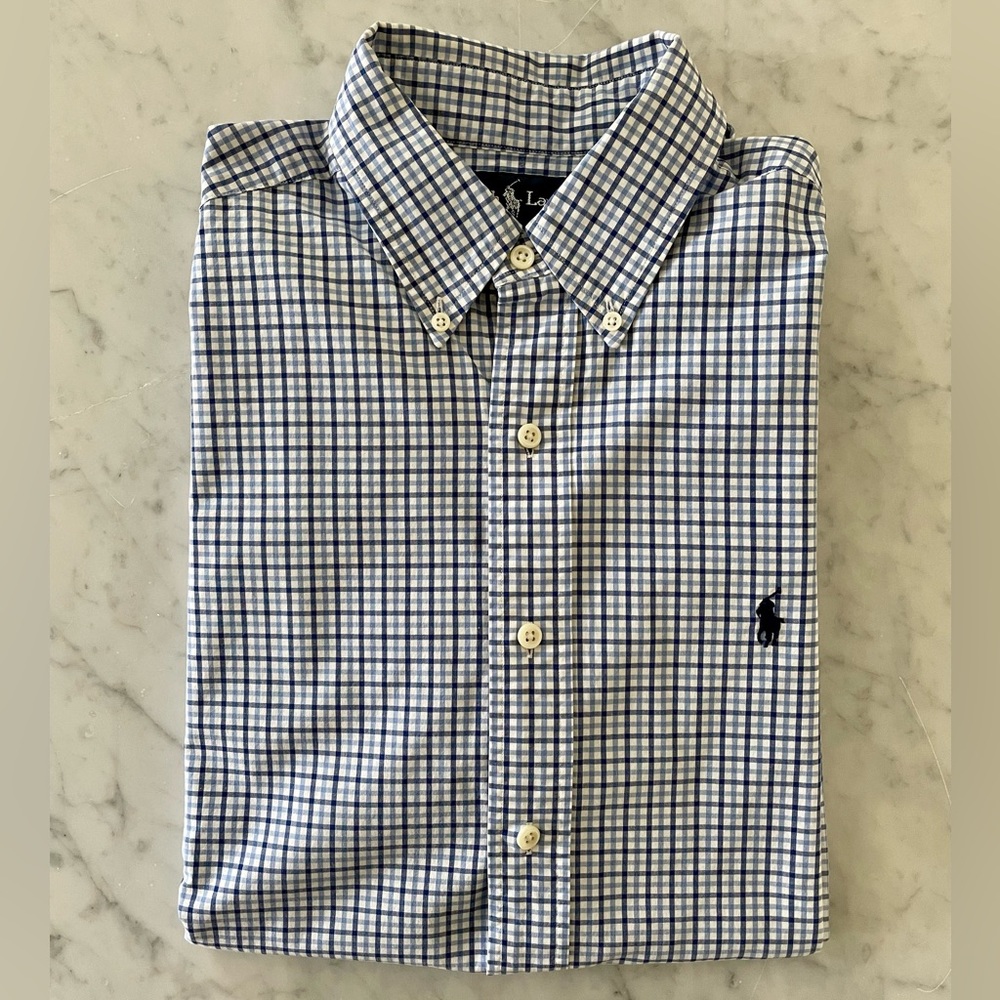 Ralph Lauren Long Sleeve Shirt, Classic Fit, in Blue Plaid, Size M